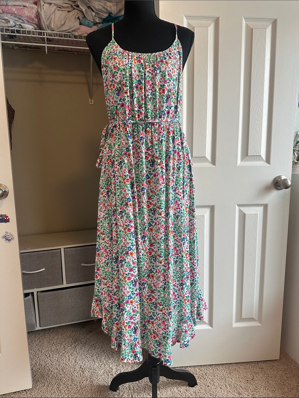 J. Crew White Floral Sundress with Pink, Green & Blue Print
